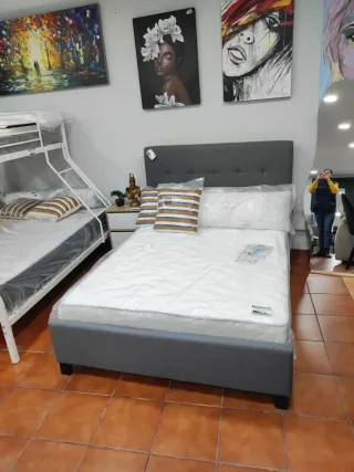 Cama Matrimonio Gris Tela