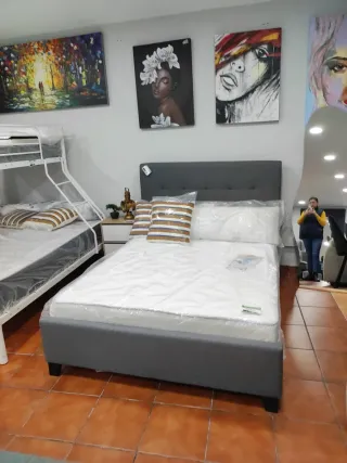 Cama Matrimonio Gris Tela
