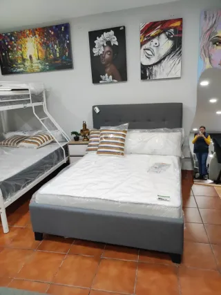 Cama Matrimonio Gris Tela