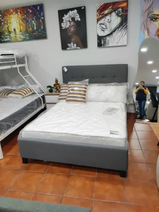Cama Matrimonio Gris Tela