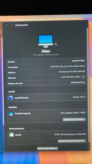 iMac 21.5 2010 i3 3,06GHz 8GB RAM 500GB HDD