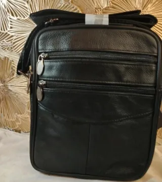 Bolso piel auténtica hombre bandolera Negro