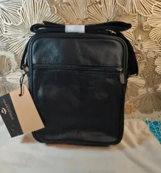 Bolso piel auténtica hombre bandolera Negro