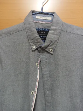 Camisa Zara Slim Fit Gris Talla S