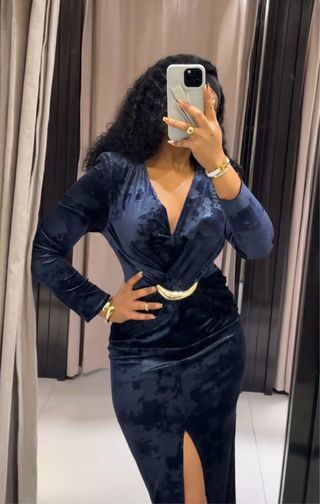 Vestido Zara Terciopelo Azul Talla S