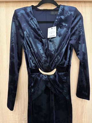 Vestido Zara Terciopelo Azul Talla S
