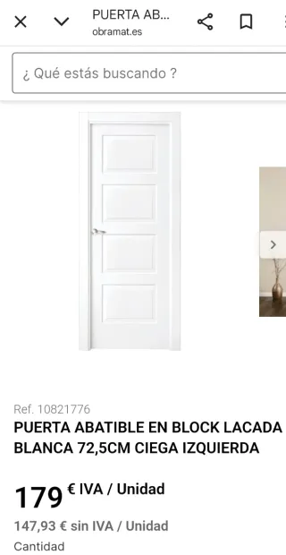 Puerta interior blanca lacada