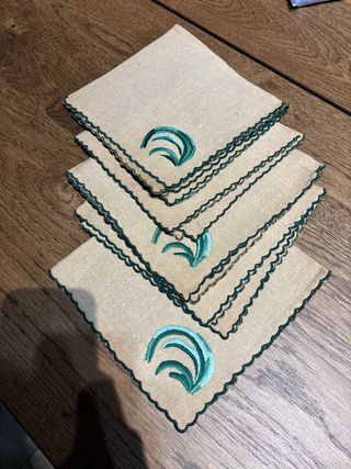 6 guardanapos linho bordados à mão ponto matiz