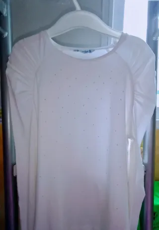 Blusa niña T10 blanca con brillantitos