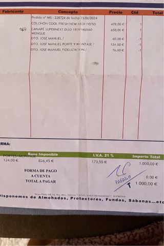 Cama matrimonio 180x190 con canapé y colchón