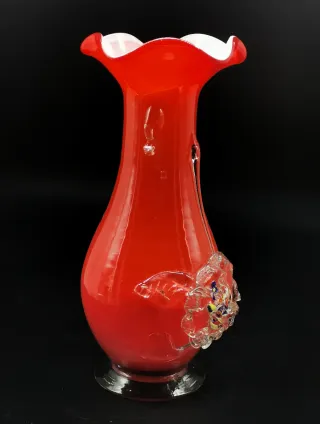 Precioso jarrón antiguo de cristal de Murano