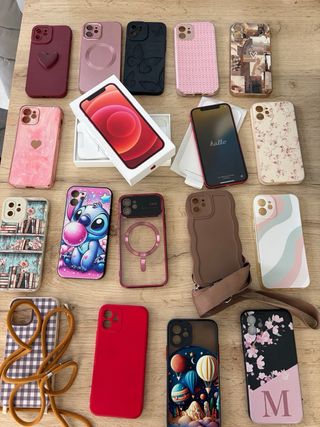 iPhone 12 128GB rojo + 16 carcasas, en su caja