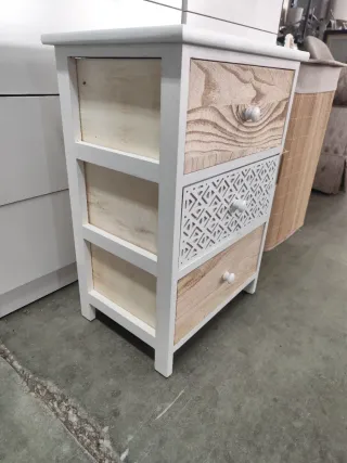 Mesita de noche blanca y madera