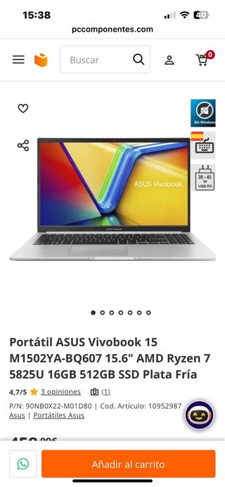 Portátil Asus 32GB 512GB Plata