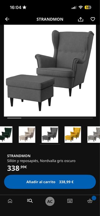 Sillón y reposapiés nordvalla Ikea en gris oscuro