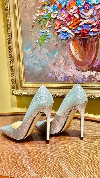 Zapatos de tacón plateados con brillo – talla 38