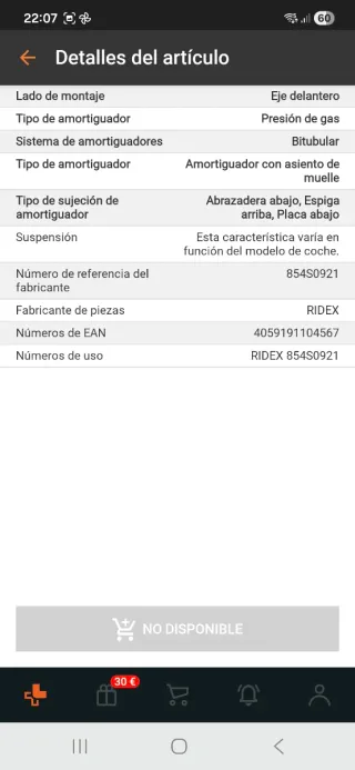Amortiguadores y copelas