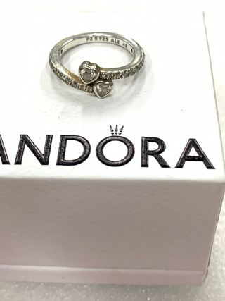 Anello Pandora Due Cuori Zirconi Misura 48