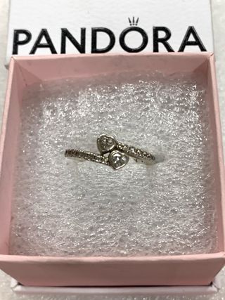 Anello Pandora Due Cuori Zirconi Misura 48