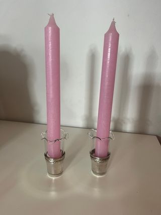 2 portacandele da tavolo in vetro e argento