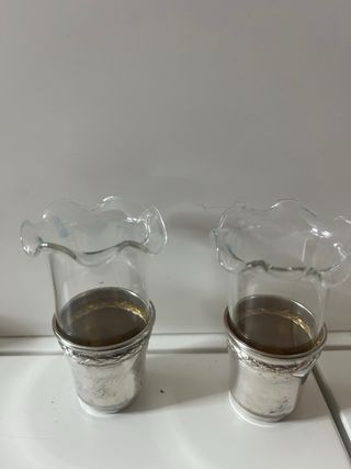 2 portacandele da tavolo in vetro e argento