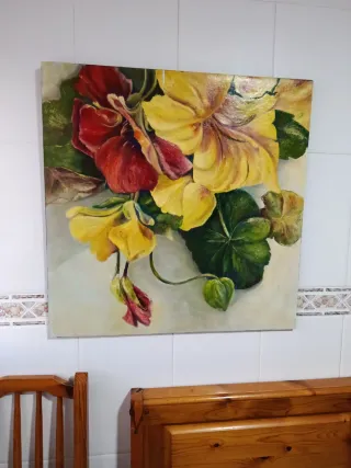 Cuadro grande al óleo,flores, moderno.