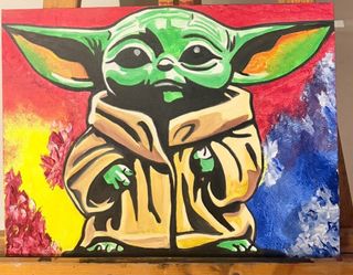 Cuadro oleo baby yoda