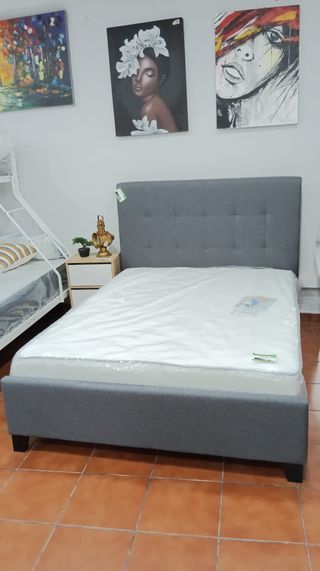 Cama Matrimonio Gris Tela