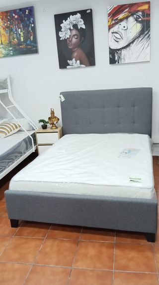 Cama Matrimonio Gris Tela