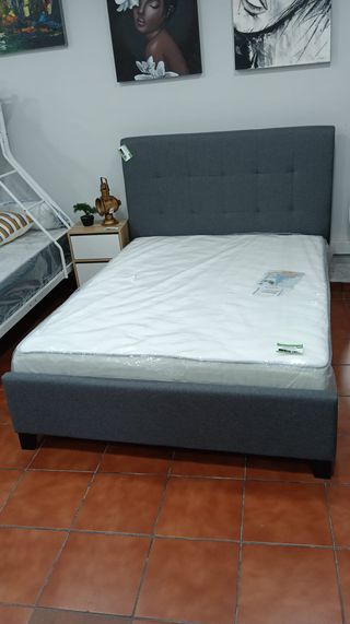 Cama Matrimonio Gris Tela