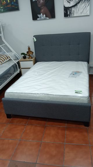 Cama Matrimonio Gris Tela