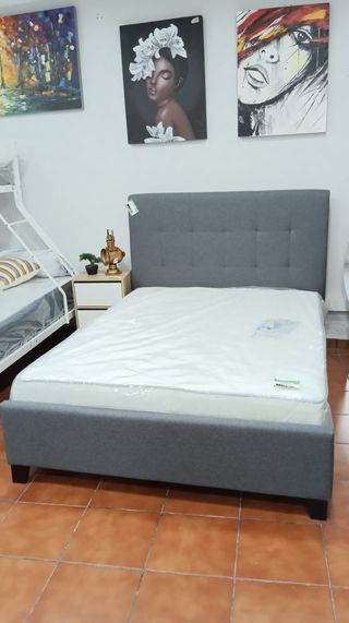 Cama Matrimonio Gris Tela