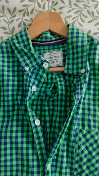 Camisa cuadros manga larga hombre