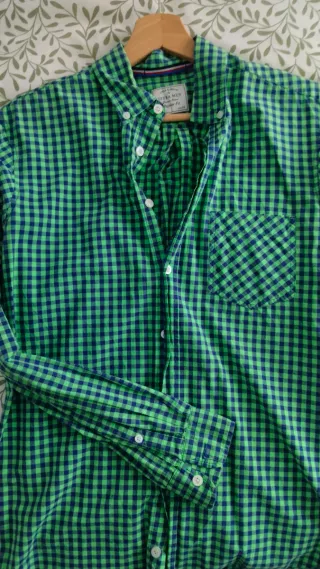 Camisa cuadros manga larga hombre