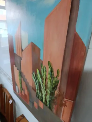 Cuadro abstracto grande óleo, arquitectura.