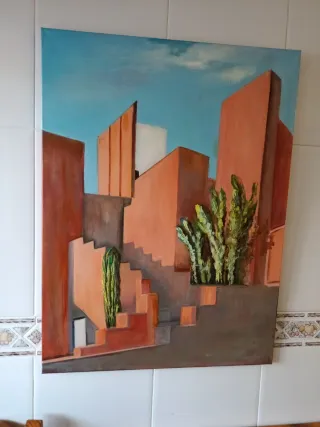 Cuadro abstracto grande óleo, arquitectura.