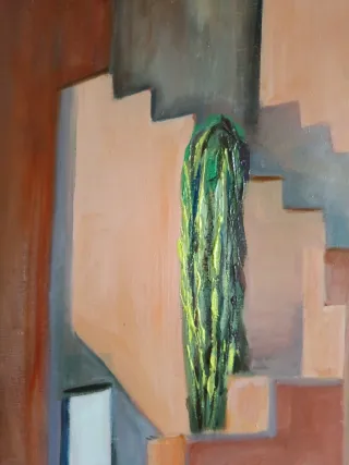 Cuadro abstracto grande óleo, arquitectura.