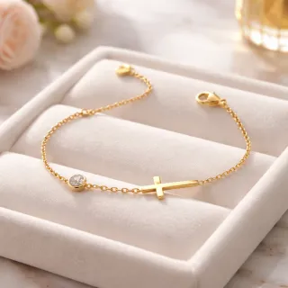Pulsera Cruz chapado en oro 18klt