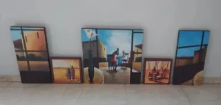 5 cuadros colección con marcó de madera