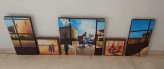 5 cuadros colección con marcó de madera