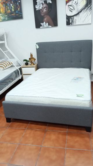 Cama Matrimonio Gris Tela