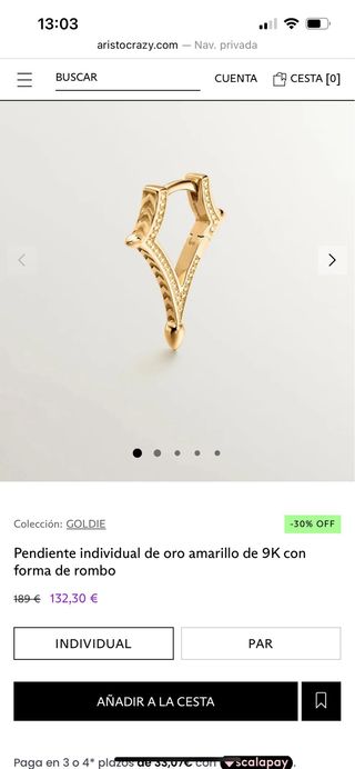 Pendiente de oro rosa (no baño) Aristocrazy NUEVO