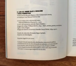 Libro / Óscar Wilde / El Alma del Hombre....