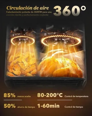 Freidora de Aire Doble Cesta 11L 2600W