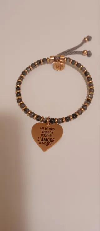 Bracciale Kidult Pietra Grigia Cuore Dorato