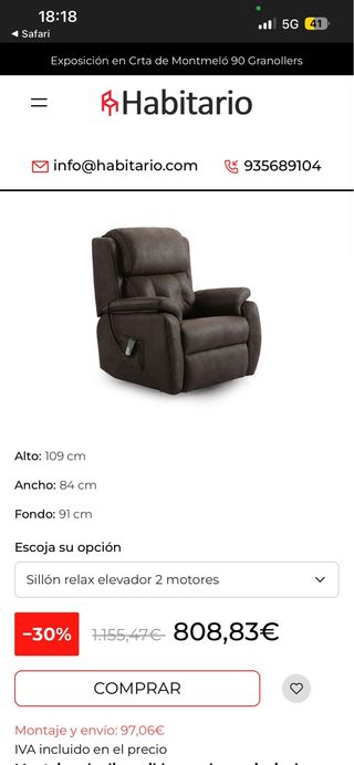 Sillon elevador eléctrico para gente mayor