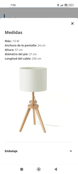 Lámpara de mesa Ikea madera y tela