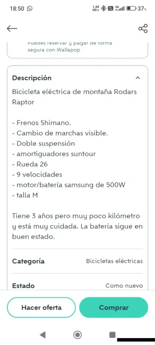 Talla M Bici BTT plegable e-bike con batería