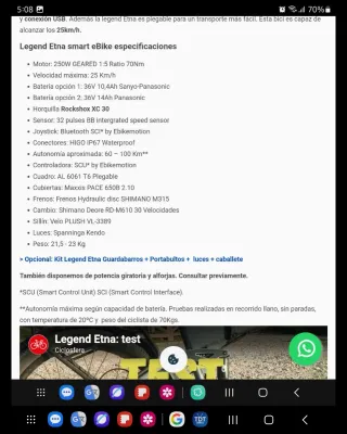 Talla M Bici BTT plegable e-bike con batería