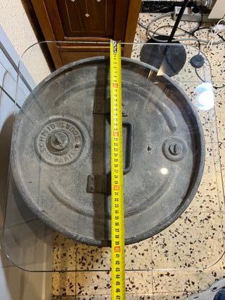 Mesita auxiliar bidon industrial metal cristal